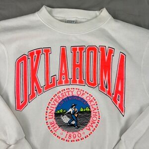 University of Oklahoma Sweater Womens Size Medium White Pink Pullover Vintage